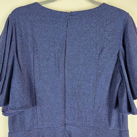 Bridesmay Semi Formal Dress Ruffle Sleeve‎ A Line Swing Metallic V-Neck Blue.A23 - Picture 8 of 13